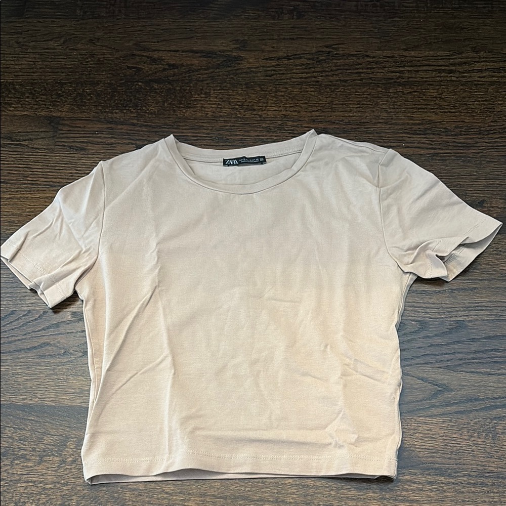 Zara Cream Crop Fitted T-Shirt